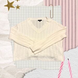 mittoshop Cream Cable-Knit V-Neck Sweater